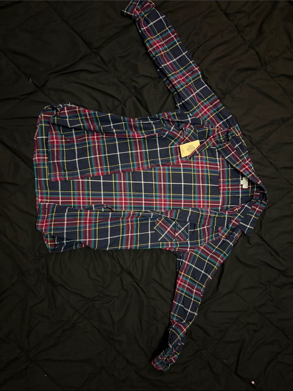 Men's Navy Plaid Button-Down Shirt - Casual Long Sleeve